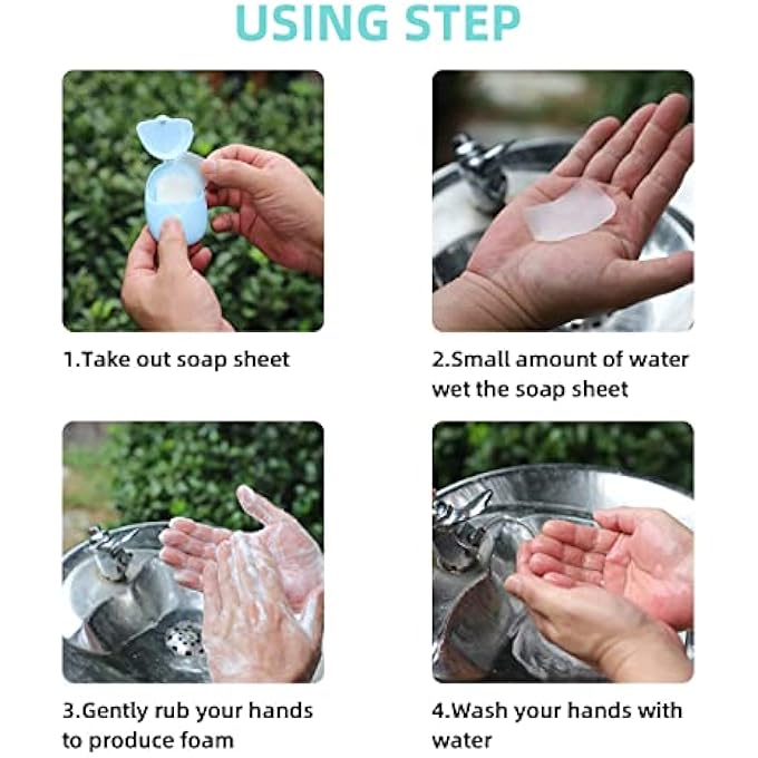 KASTWAVE PORTABLE SOAP SHEETS FOR TRAVEL, DISPOSABLE HAND WASH FLAKES, ON-THE-GO FOAMING SOAP, CAMPING AND HIKING ESSENTIALS, PINK & BLUE & GREEN CLEANING PRODUCTS FOR BACKPACKING, 3-PACK - Image 4